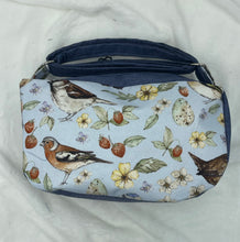 Load image into Gallery viewer, Birds Boho Bitty Bag with outside zipper pocket