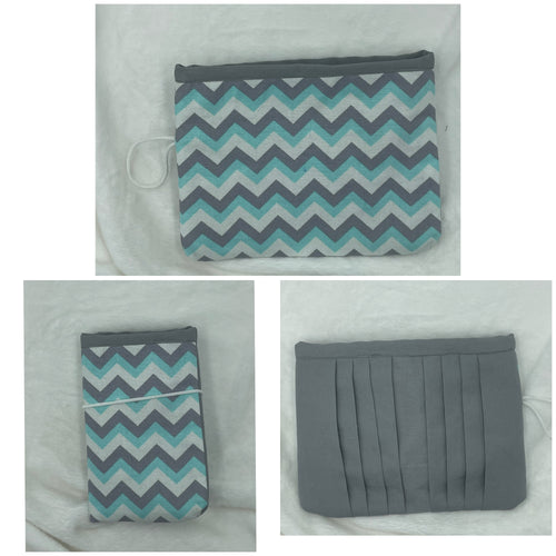 Blue and Grey Chevron Boho Billfold Wallet