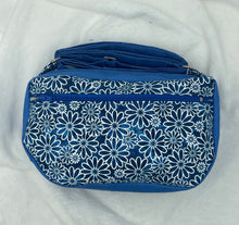 Load image into Gallery viewer, Blue Daisy Boho Bitty Bag with outside zipper pocket