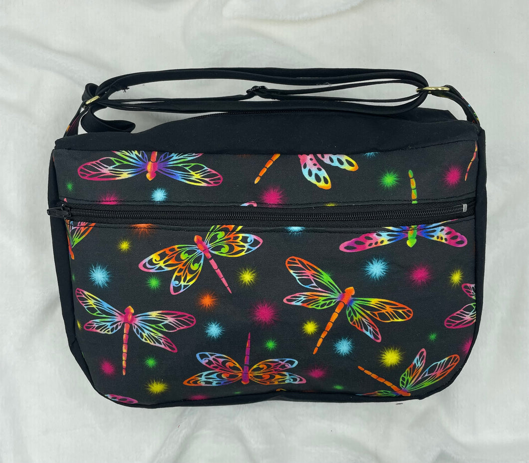 Rainbow Dragonfly Boho Bigger Bag with Front Zipper