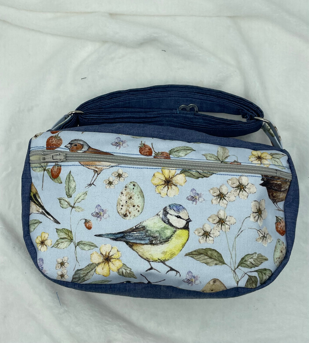 Birds Boho Bitty Bag with outside zipper pocket