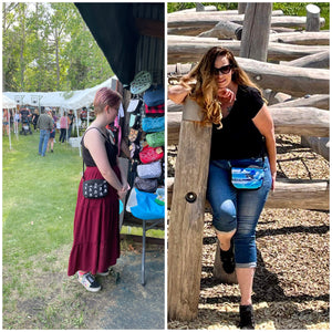 Red and Black Boho Bitty Bag with outside zipper pocket