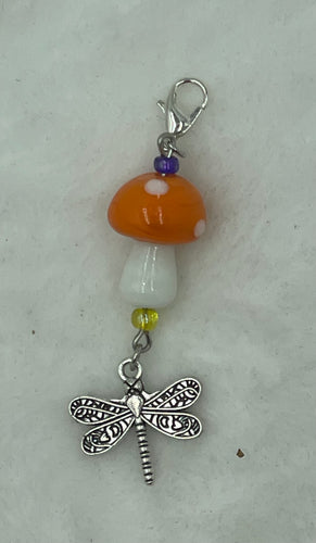 Orange Mushroom with Dragonfly Boho Charm