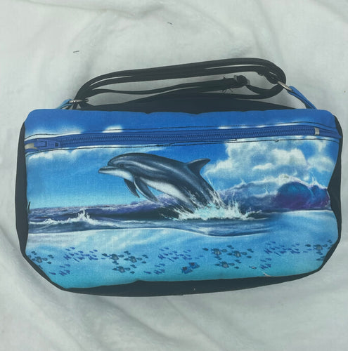 Dolphin Boho Bitty Bag with outside zipper pocket