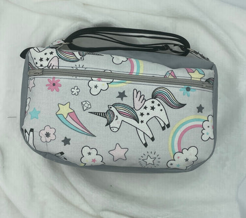 Grey Unicorn Boho Bitty Bag with outside zipper pocket