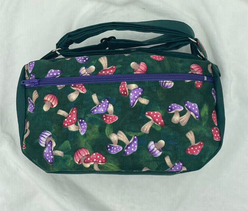 Green Mushroom Boho Bitty Bag with outside zipper pocket