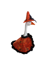 Load image into Gallery viewer, Orange Witchy Cape and Hat for 12” Porch/Desk goose